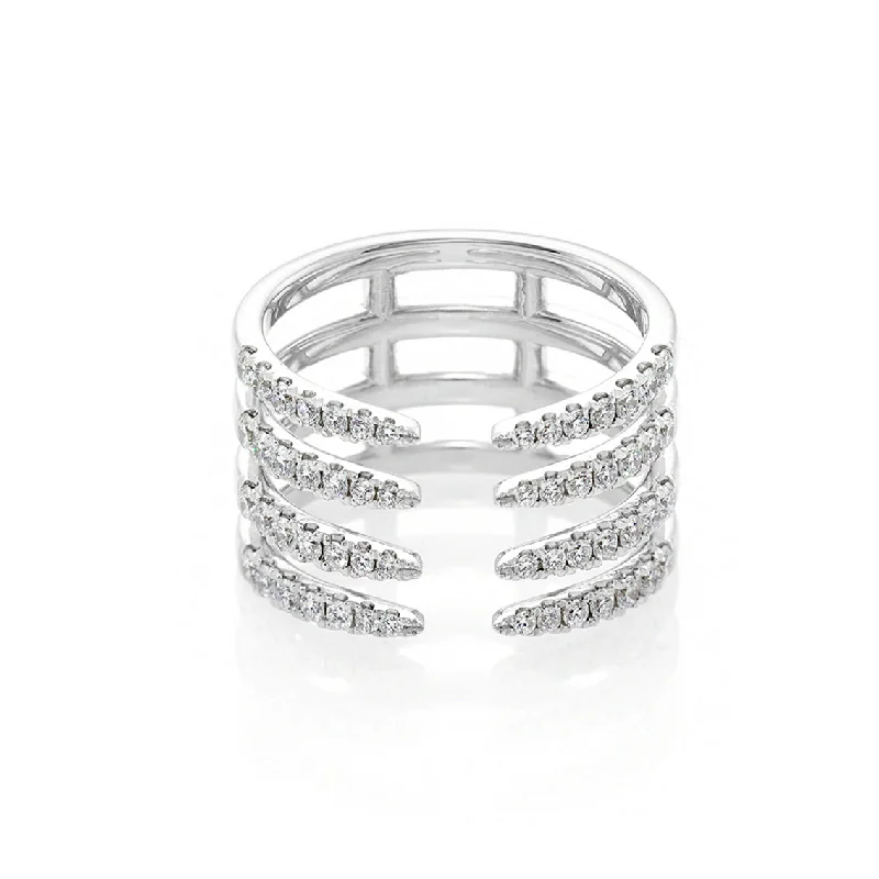 Four Row Diamond Open Ring in White Gold