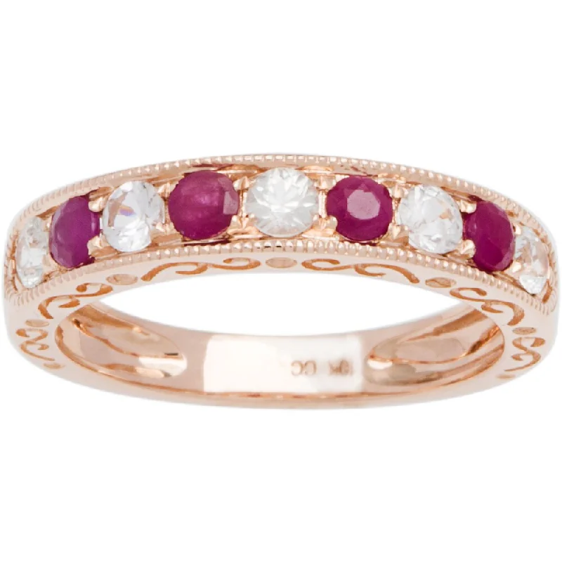 Viducci 10k Gold Ruby and White Sapphire Vintage Style Band