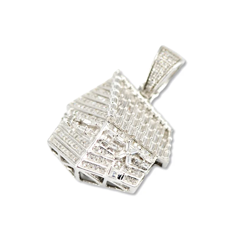 10K White Gold Diamond Trapp House Pendant