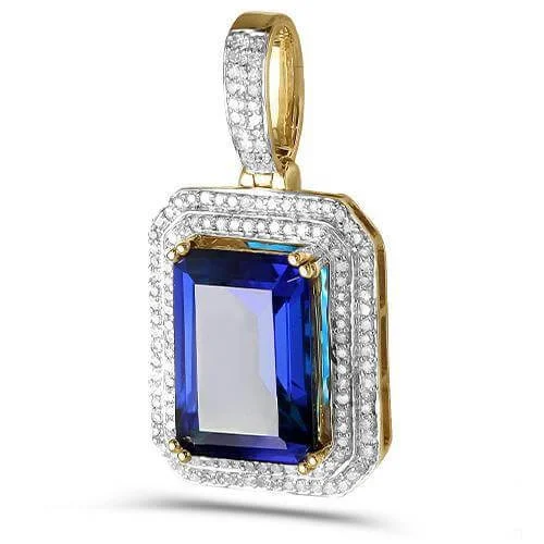 10KY 0.50CTW DIAMOND 2-ROW PENDANT WITH 7.00CT SYN