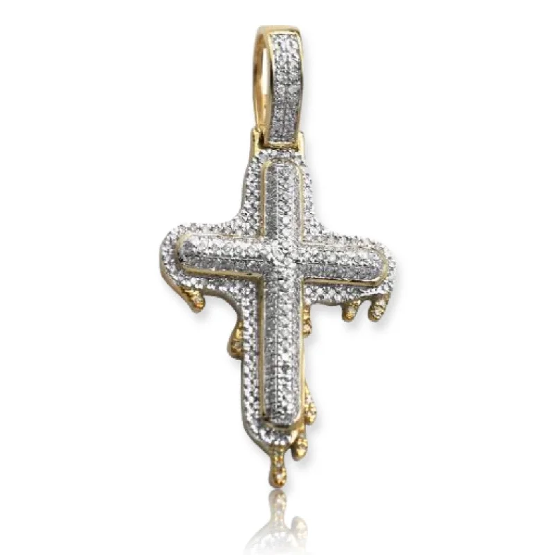 10KY 0.50CTW DRIPPING DIAMOND BUBBLE CROSS PENDANT