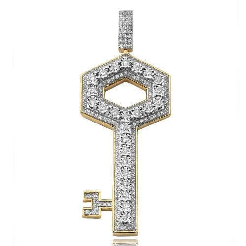 10KY 0.65CTW ILLUSION SET DIAMOND KEY PENDANT