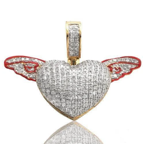 10KY 0.70CTW DIAMOND HEART PENDANT W/ RED ENAMEL