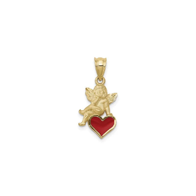 Angel on a Heart Enamel Pendant (14K)