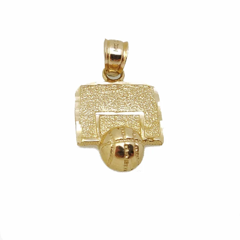 Basketball Backboard w/ Ball Pendant Diamond Cut (14K)