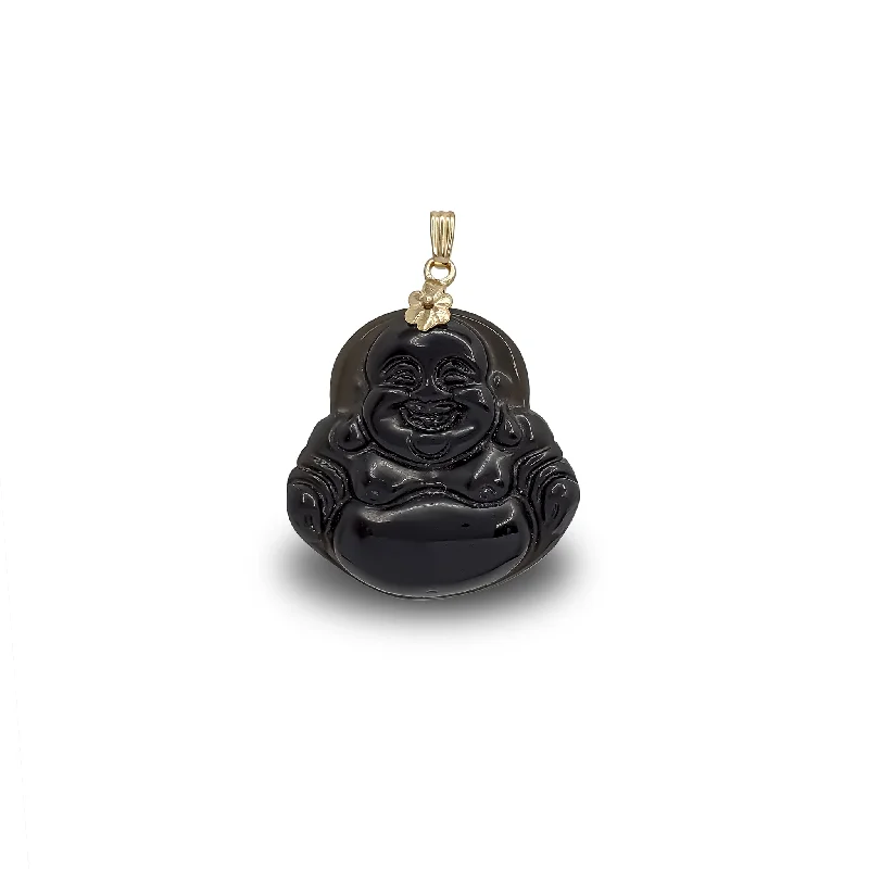 Black Jade Laughing Buddha Pendant (14K)