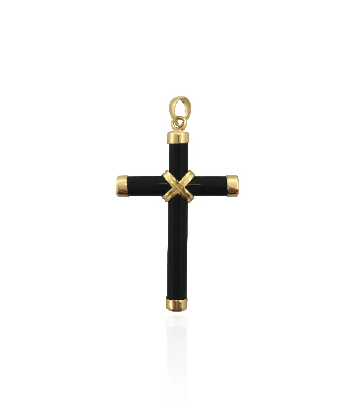 Black Onyx Cross Pendant (14K)