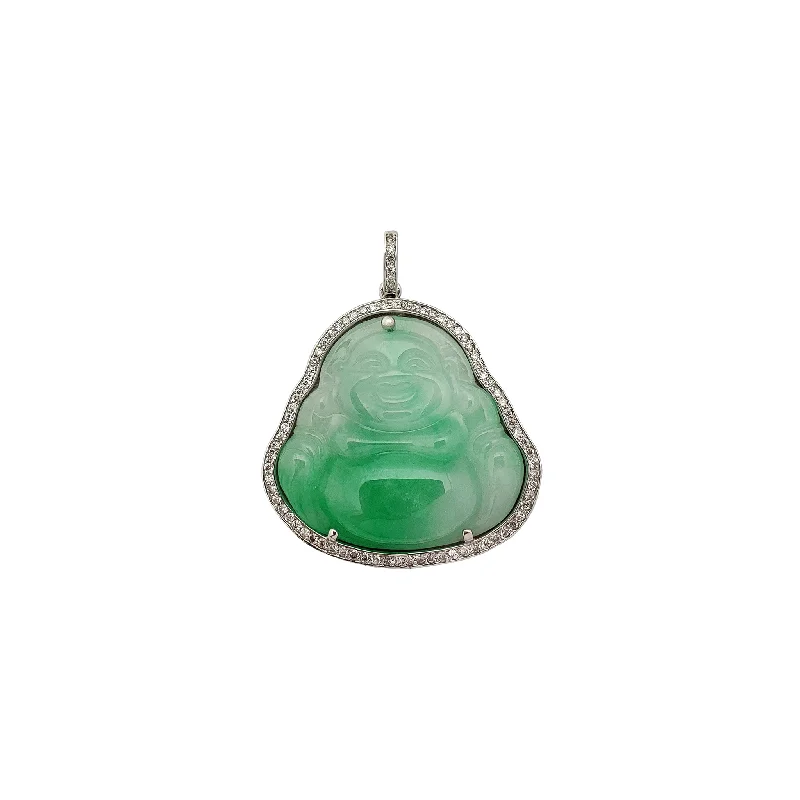 Buddha Jade Diamond Framed Pendant (14K)