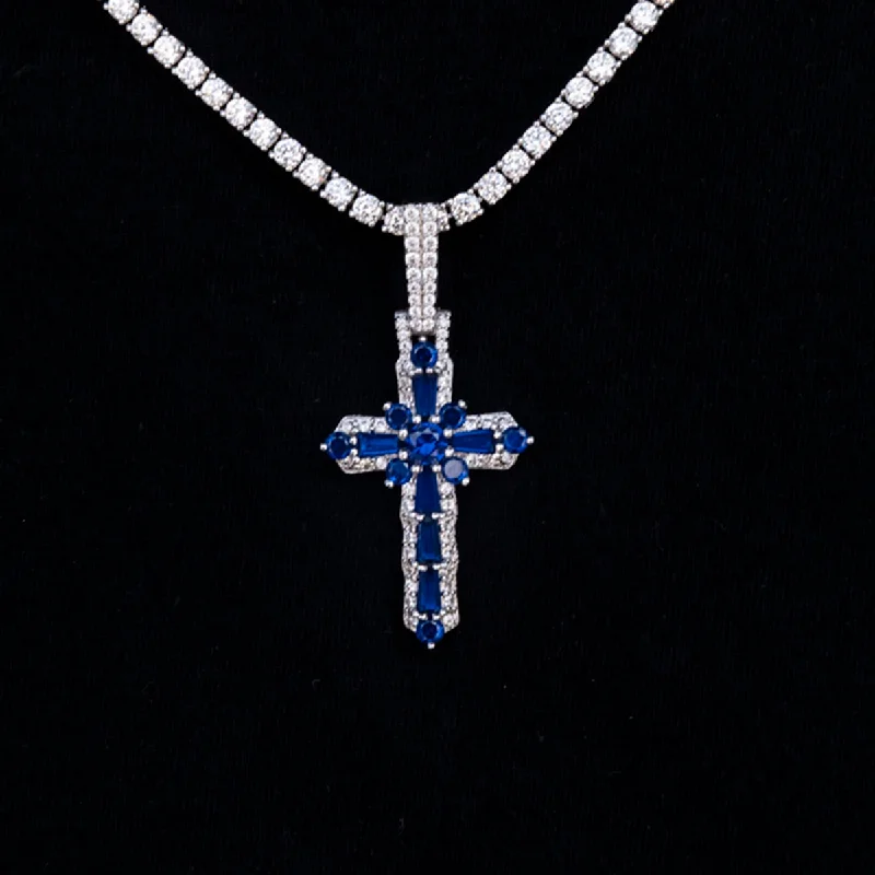 Colored Baguette Cross Pendant