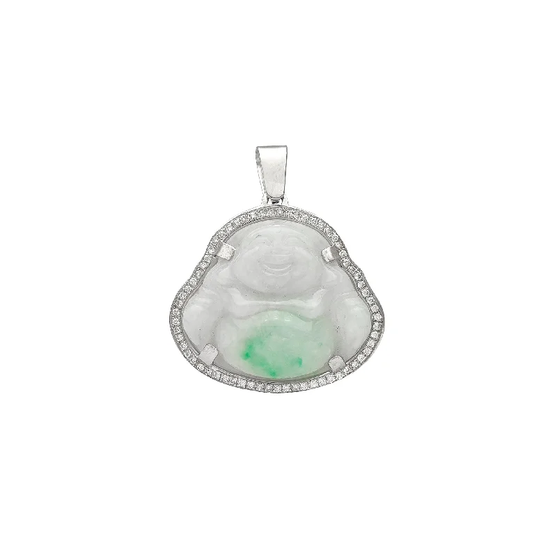 Diamond Frame Buddha Jade Pendant (14K)