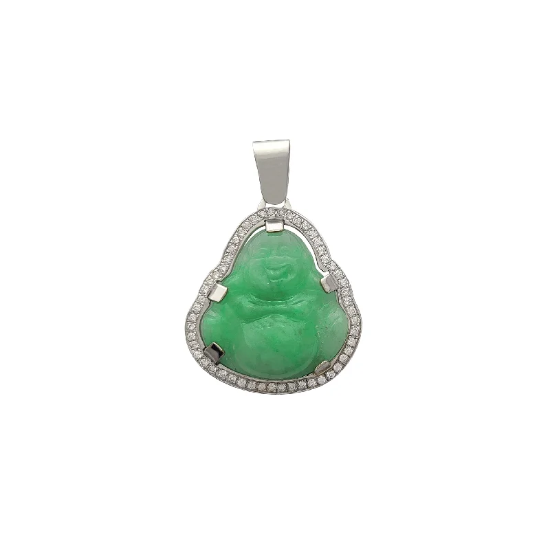 Diamond Halo Buddha Jade Pendant (14K)