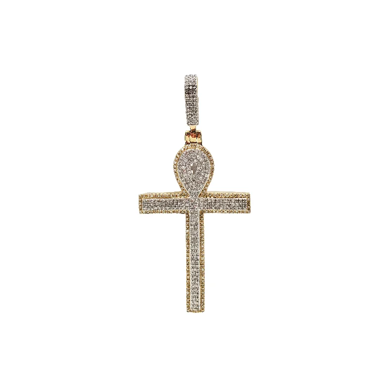 Diamond Two-Tone Ankh Cross Pendant (14K)