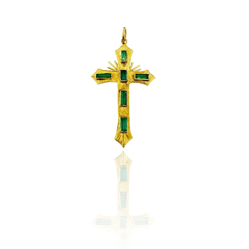 Emerald Cross Pendant (14K)