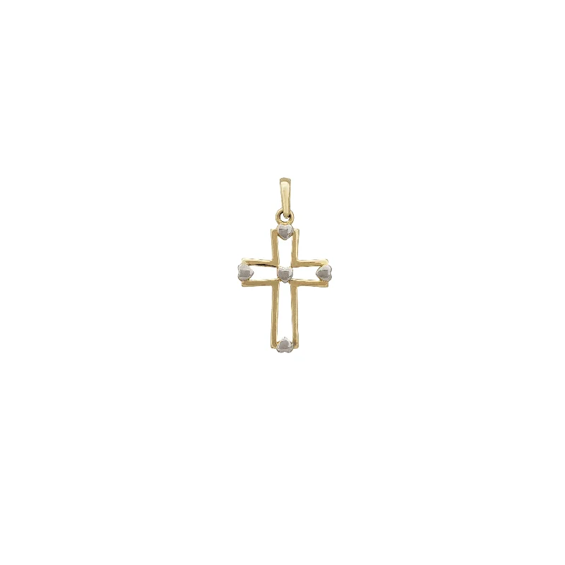 Glossy Heart Outlined Cross Pendant (14K)