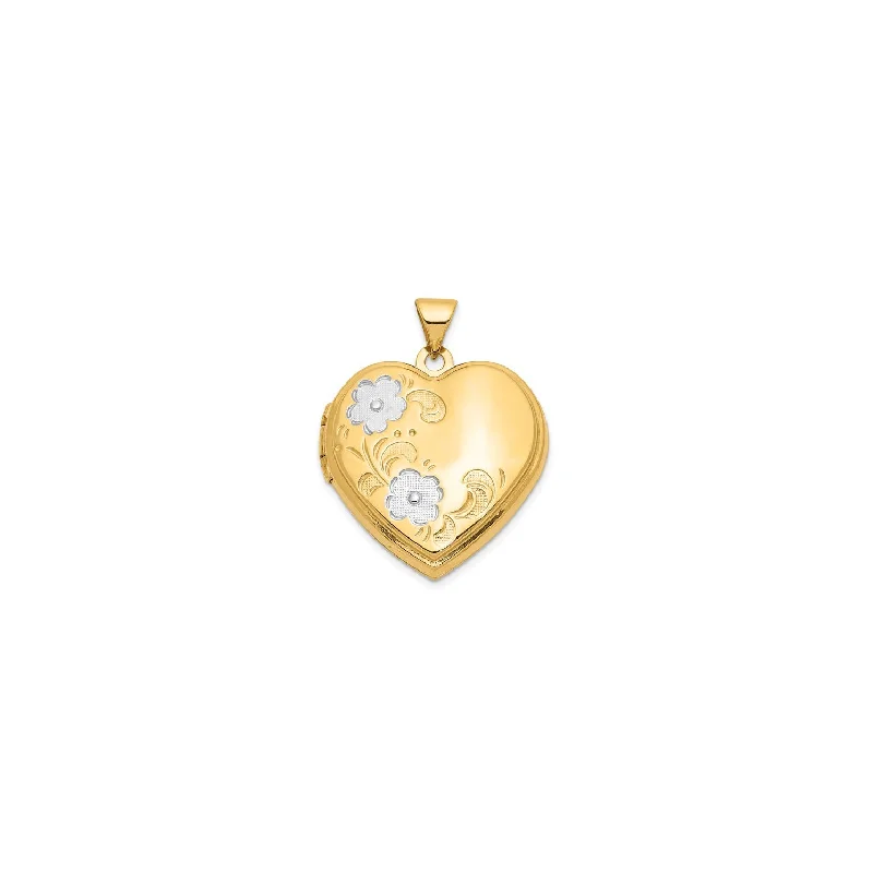 Heart Shape Locket With Flower Pendant (14K)