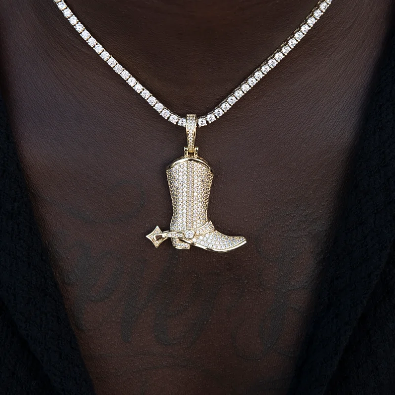 Iced Boot Pendant in Yellow Gold