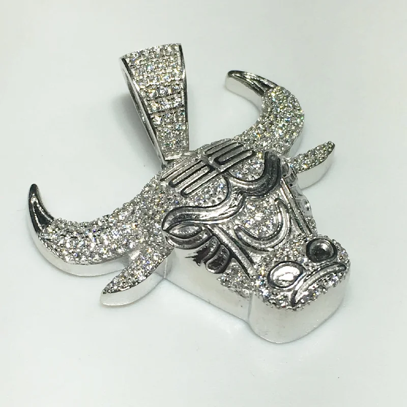 Iced-Out Bull Head Pendant Silver