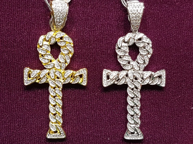 Iced-Out Cubanlink Ankh Pendant Silver