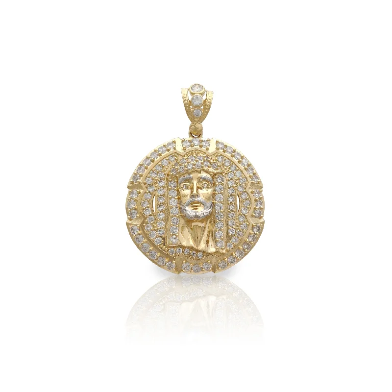 Iced-Out Jesus Head Medallion Pendant (10K)