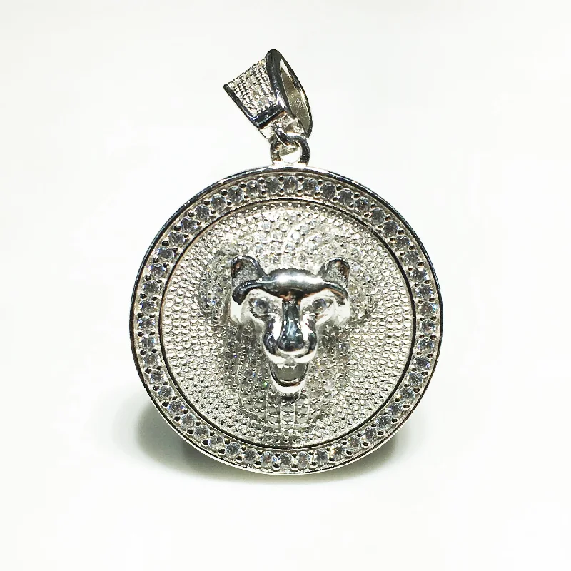 Iced-Out Lion Head Medallion (Silver)