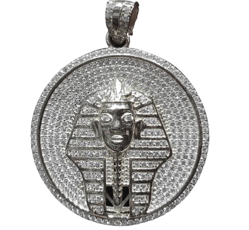 Iced Out Pharaoh Medallion Pendant (Silver)