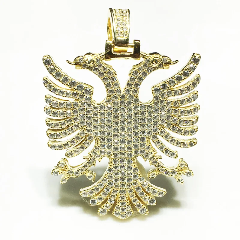 Iced-Out Two-Headed Eagle Pendant (Silver)