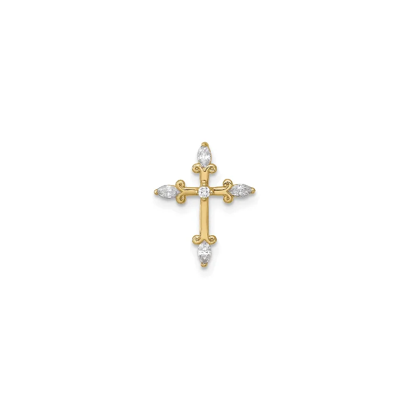 Marquise CZ Fleur de Lis Cross Pendant (14K)