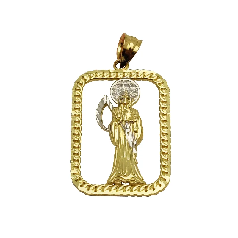 Santa Muerte Cuban Link Frame Pendant (14K)