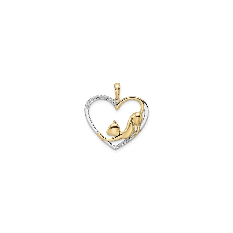 Stretching Cat Heart Frame Pendant (14K)