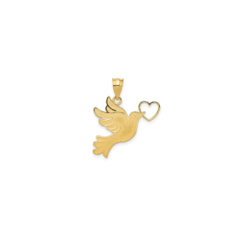 Textured Flying Dove w/ Heart Pendant (14K)