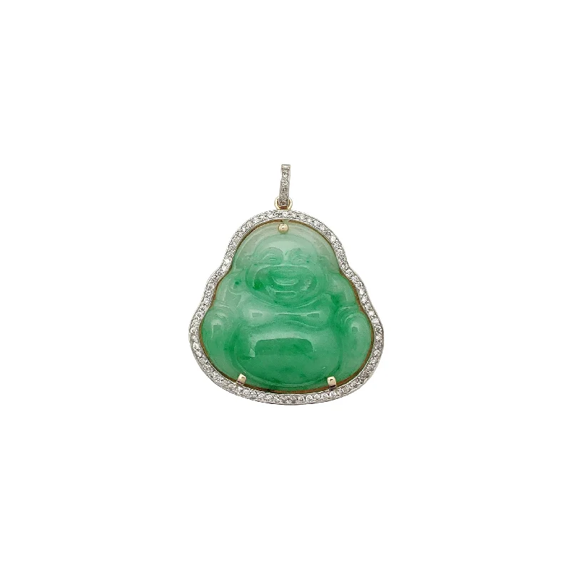 Two-Tone Buddha Jade Diamond Framed Pendant (14K)