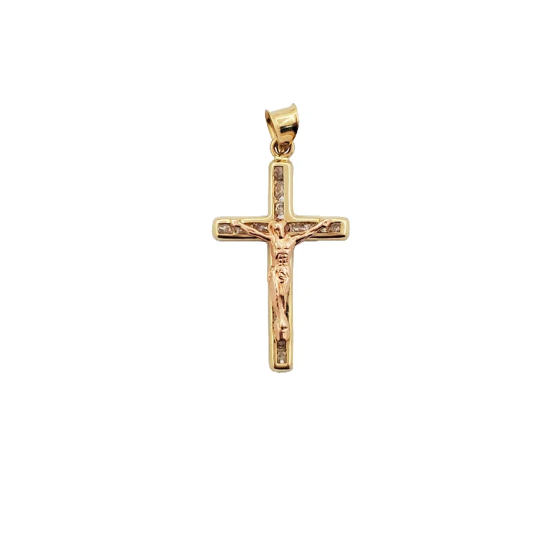 Two-tone Crucifix CZ Pendant (14K)