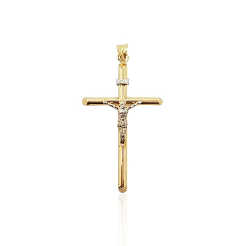 Two-Tone Crucifix Tube Cross Pendant (14K)