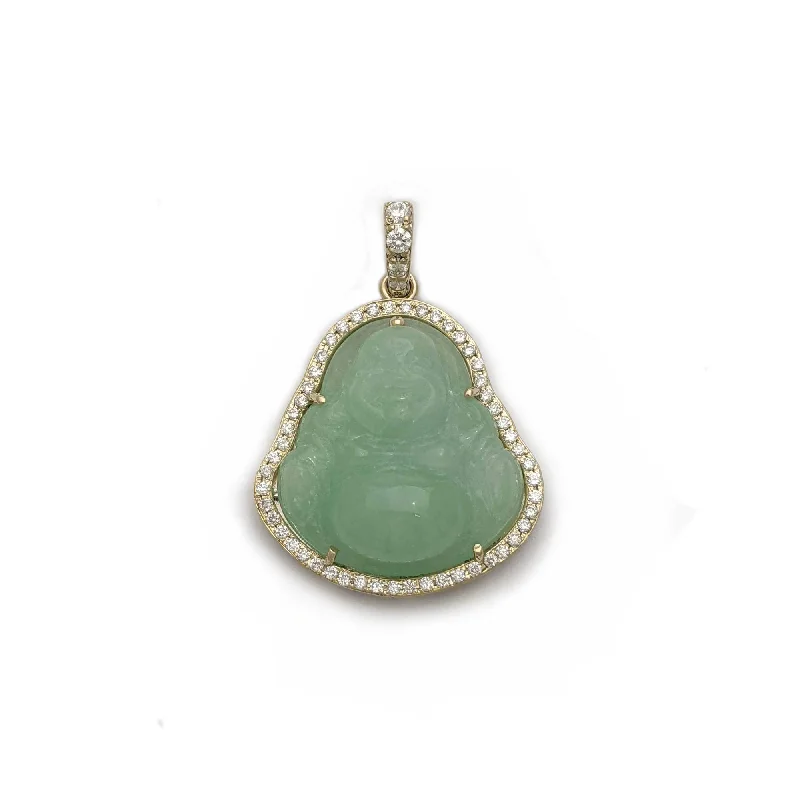 VS Diamond Framed Jade Buddha Pendant (14K)