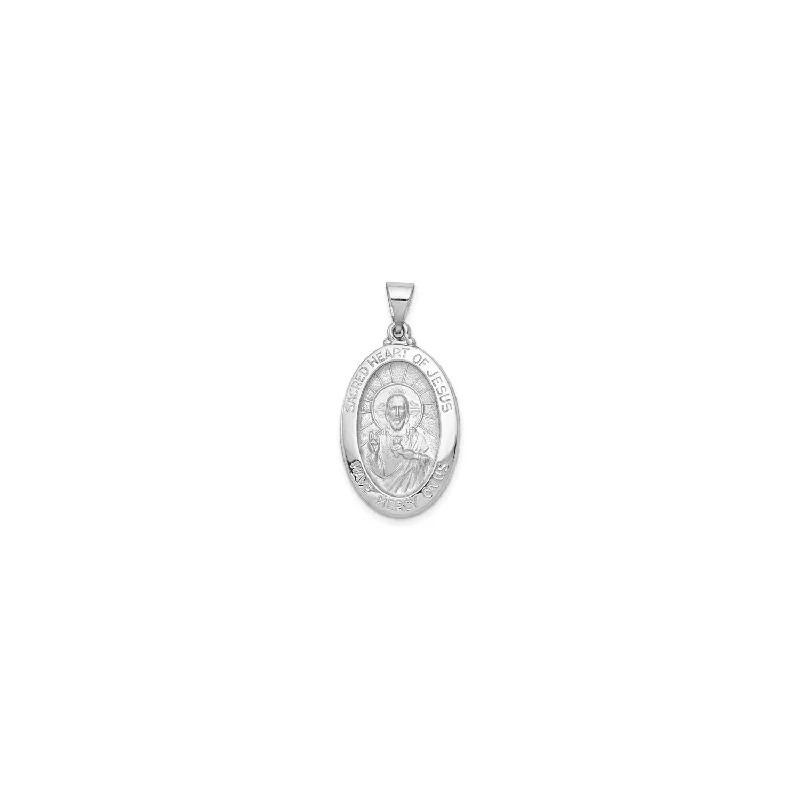 White Gold Sacred Heart of Jesus Oval Framed Medal (14K)