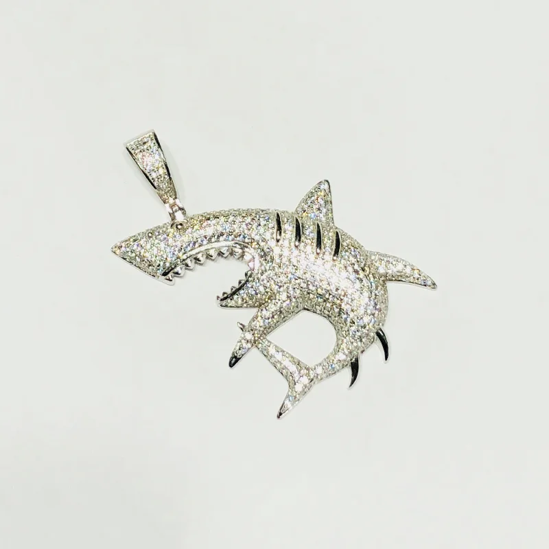 White Shark CZ Pendant (Silver)