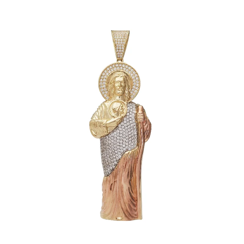 Zirconia 3-D Sacred Heart Jesus Pendant (14K)