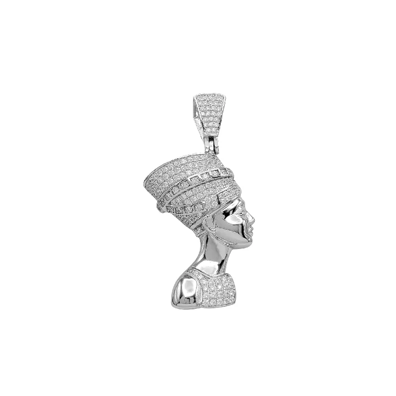 Zirconia Iced-Out Nefertiti Pendant (Silver)