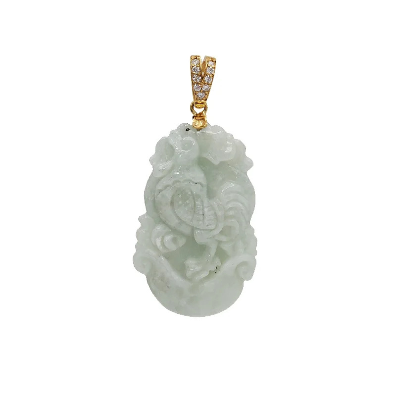 Diamond Jade Rooster Pendant (14K)