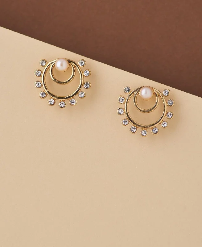 Delicate Stone Studded Pearl Earring