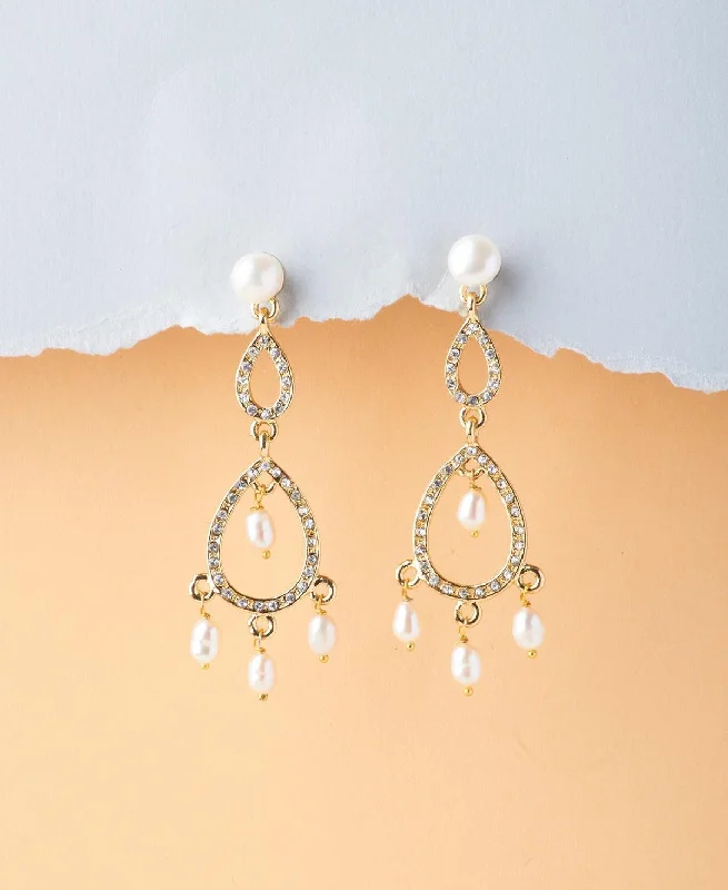 Delicate Stone Studded Pearl Hanging Earring