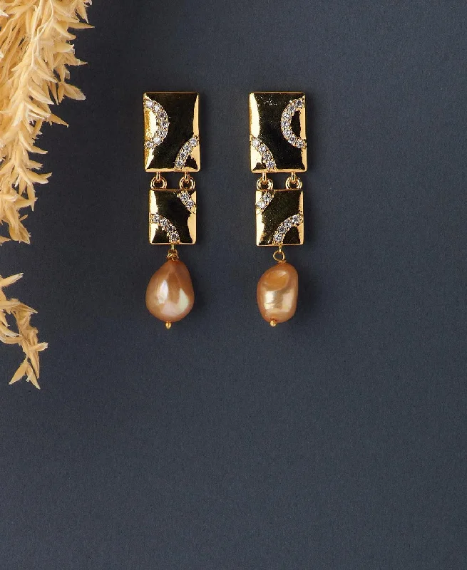 Delicate Stone Studded Pearl Hanging Earring