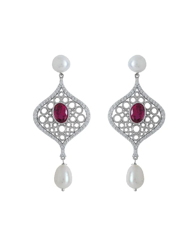 Delicate Stone Studded Silver Earring