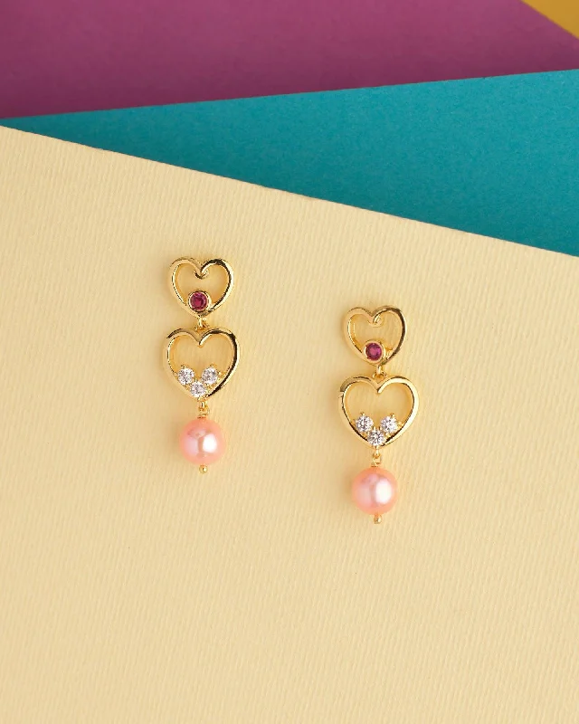 Dual Heart Pink Drop Earring