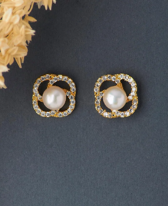 Floral Pearl Stone Stud Earrings