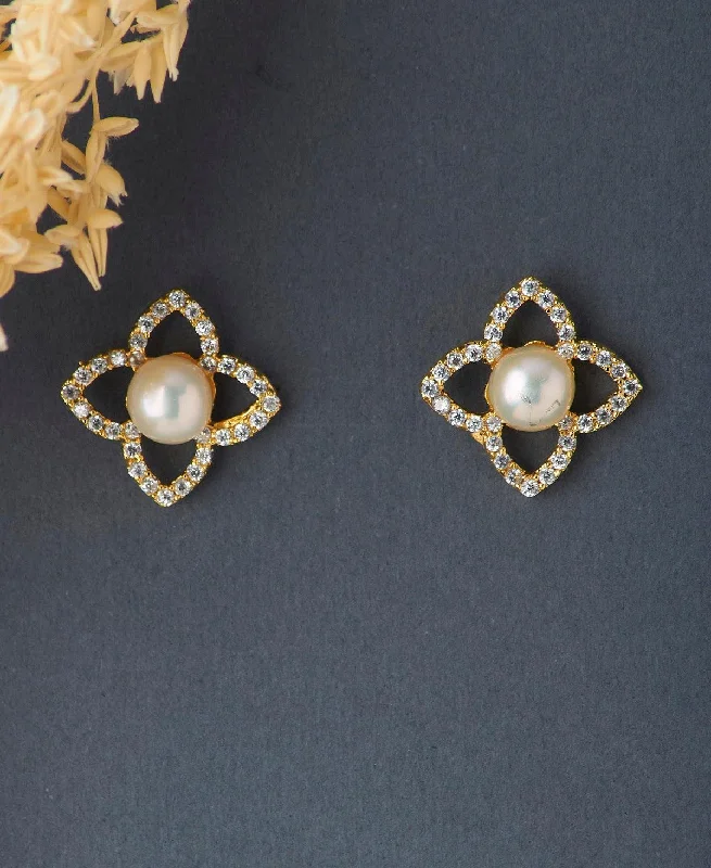 Floral Pearl Stone Stud Earrings