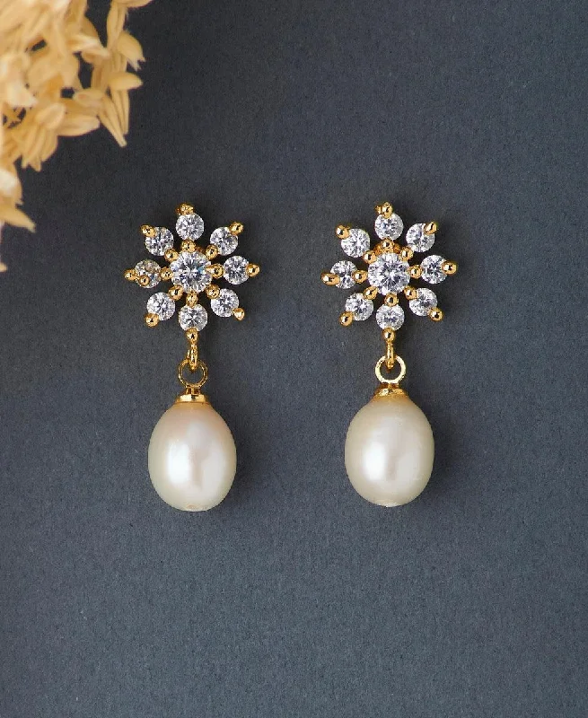 Floral Stone Studded Pearl Earring