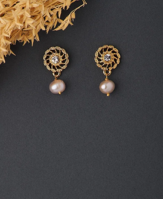 Floral Stone Studded Pearl Earring