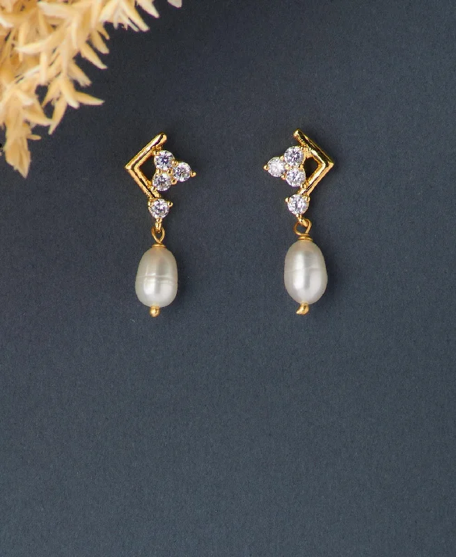 Half Regal Stone Studded Pearl Earring