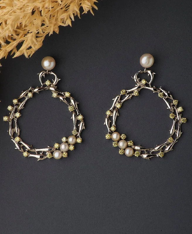 Impressive Rhodium Pearl Studded Hanging Earring